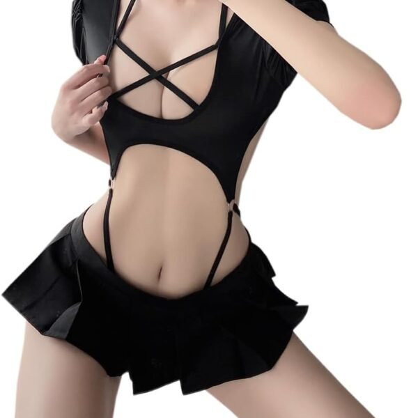 Sexy Swimsuit outfit for women lingerie sailor costume Japanese Anime Cute  Schoolgirl Roleplay Cutout Kawaii Bodysuit Navy JK Uniform Dress top Ruff edge Mini Skirt Thong Set black