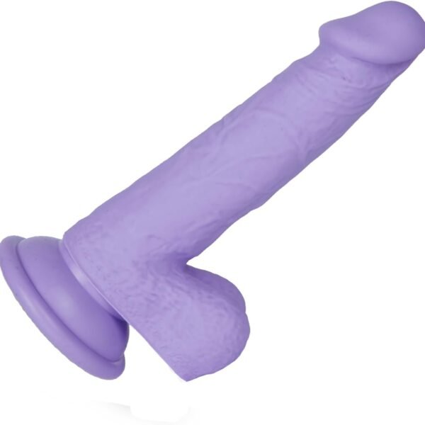 6 5 Inch Beginner Silicone Dildo with Flared Suction Cup Base for Hands Free Play, Flexible Dildo with Curved Shaft and Balls for Vaginal G Spot and Anal Prostate Purple
