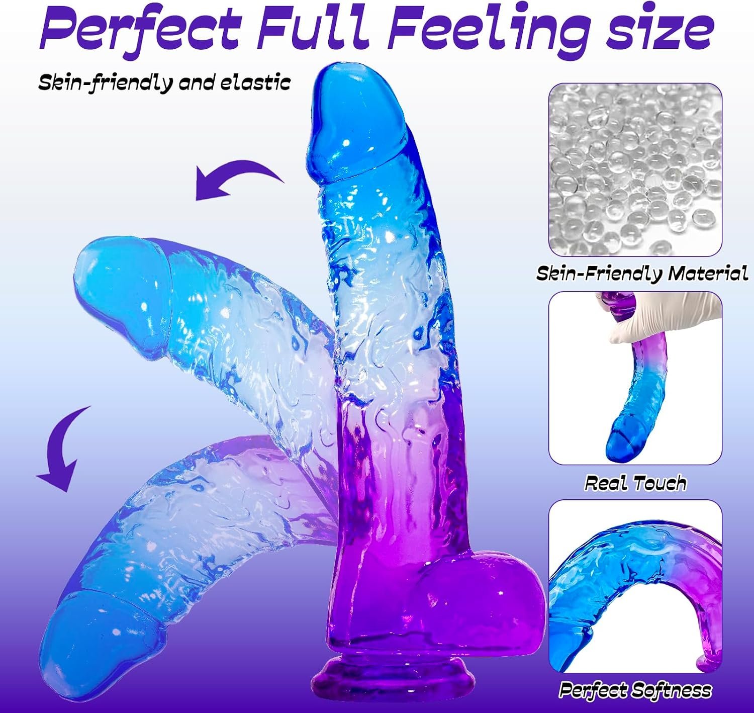 8 Inch Blue Purple Dildo, Soft Dildos Sex Toy with Strong Suction Cup, Adult Toys for Vaginal G Spot and Anal Play, Waterproof Flexible Lifelike Penis for Women Men Beginners Couples Image 2